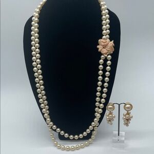 Elegant Faux Pearl Necklace and Post Earring Set